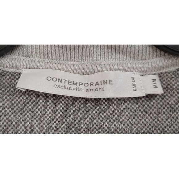Contemporaine  Cardigan Sweater Womens Size Medium Gray V Neck Nylon/Wool Blend - Picture 2 of 4